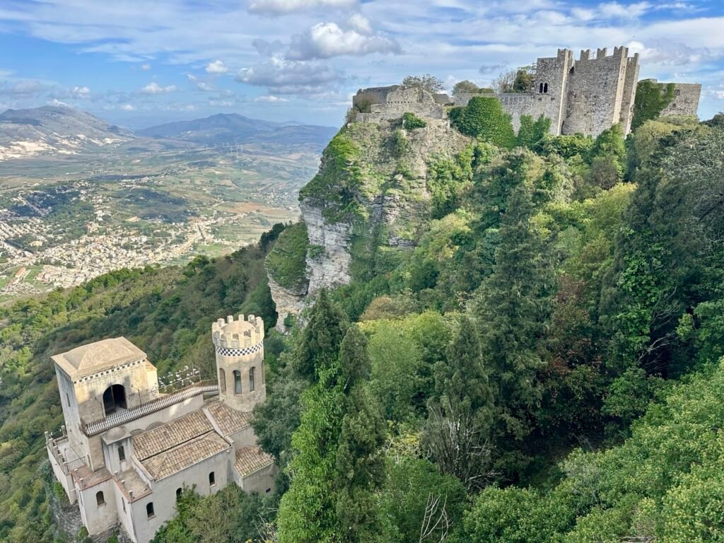 Panoramic view of the Sicilian coastline from Erice.
