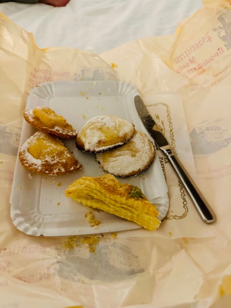 Pastries from Pasticceria Maria Grammatico brought back to Susafa.