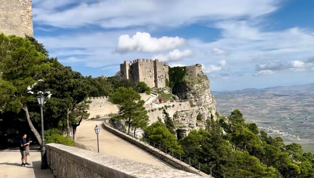 Panoramic view of the Sicilian coastline from Erice, Sicily. 