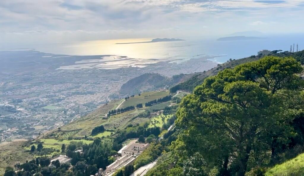 Scenic landscape of the Sicilian coastline from Erice, Sicily.